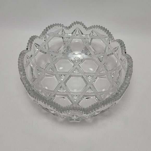 Rare Krys Tol Clear Diamond Geometric Medium Cut Crystal Scalloped Serving Bowl - Picture 8 of 11